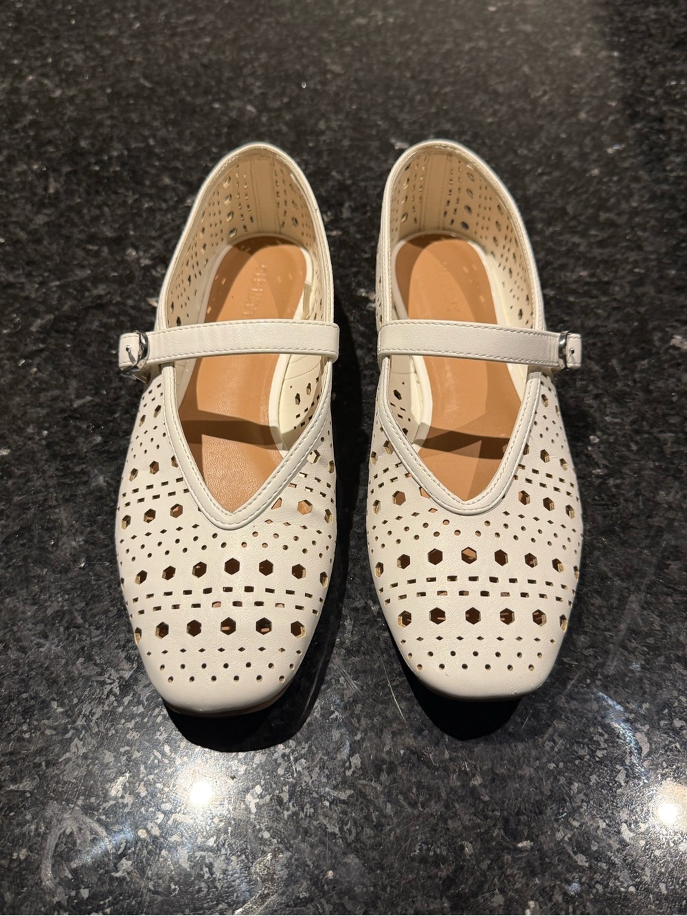 Old Navy White Ivory Cutout Mary Jane Flats Balletcore Retro Minimalist Shoes